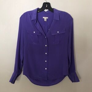 J.Crew Purple 100% Silk Blouse. Size 0